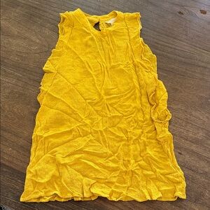 Anthropologie Mustard Yellow Textured Sleeveless Ruffle Top